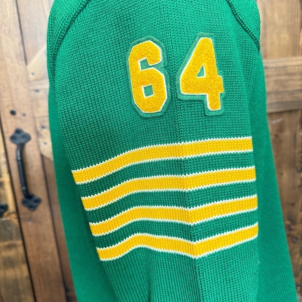 VINTAGE 50/60s Octonek Green & Yellow Letterman’s Jacket 100% Wool Golf Men’s L - Picture 8 of 14